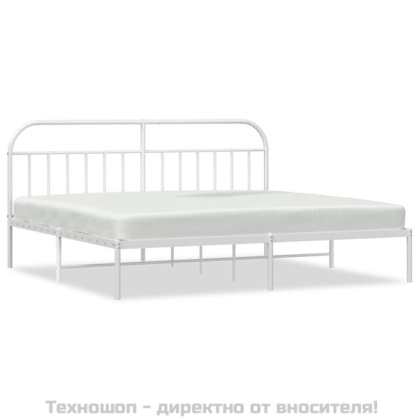 Метална рамка за легло с горна табла, бяла, 200x200 см