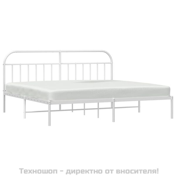 Метална рамка за легло с горна табла, бяла, 200x200 см