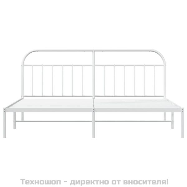 Метална рамка за легло с горна табла, бяла, 200x200 см