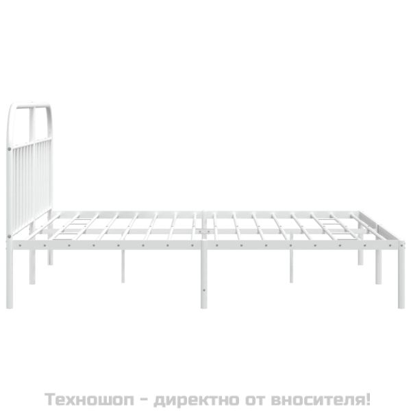 Метална рамка за легло с горна табла, бяла, 200x200 см