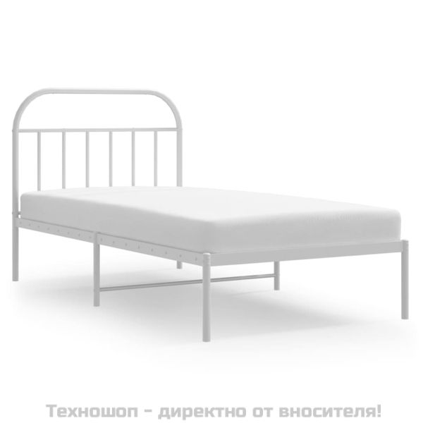 Метална рамка за легло с горна табла, бяла, 107x203 см