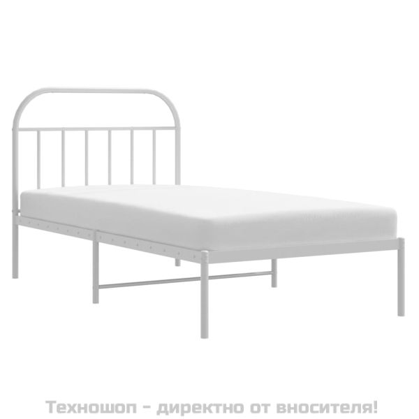 Метална рамка за легло с горна табла, бяла, 107x203 см