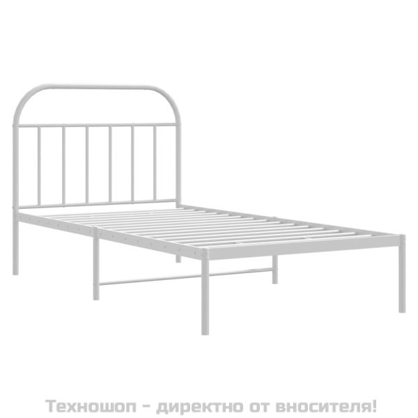 Метална рамка за легло с горна табла, бяла, 107x203 см