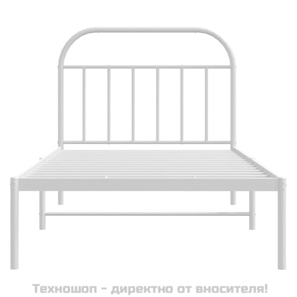Метална рамка за легло с горна табла, бяла, 107x203 см
