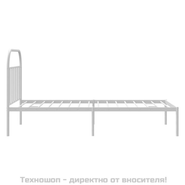 Метална рамка за легло с горна табла, бяла, 107x203 см