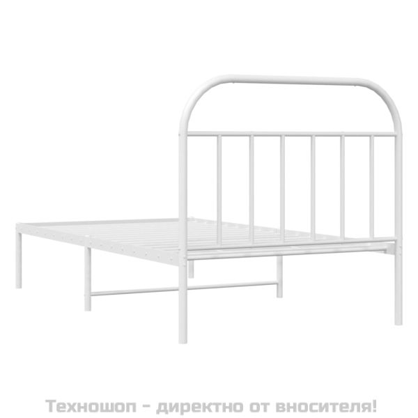 Метална рамка за легло с горна табла, бяла, 107x203 см