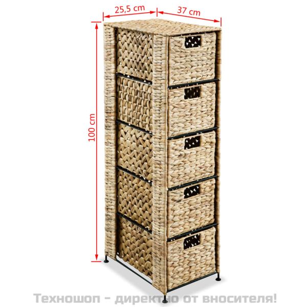 Скрин с 5 чекмеджета-кошници, 25,5x37x100 см, воден хиацинт