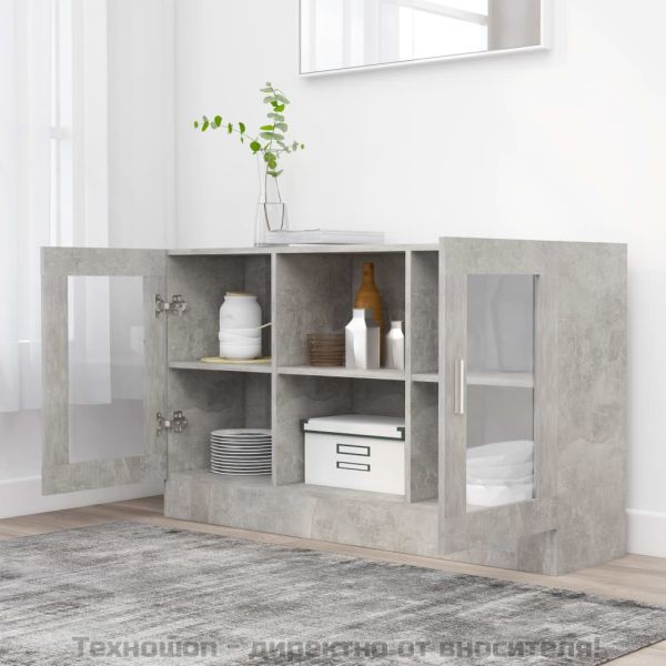 Шкаф витрина, бетонно сив, 120x30,5x70 см, инженерно дърво