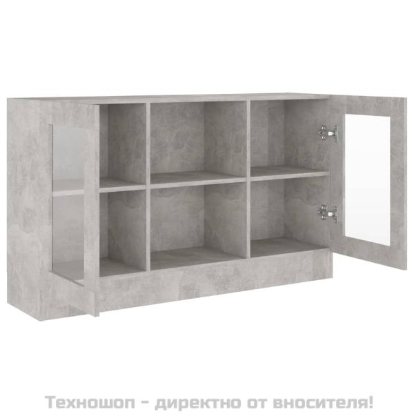 Шкаф витрина, бетонно сив, 120x30,5x70 см, инженерно дърво