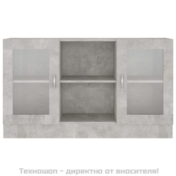 Шкаф витрина, бетонно сив, 120x30,5x70 см, инженерно дърво