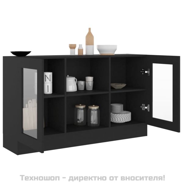 Шкаф витрина, черен, 120x30,5x70 см, ПДЧ