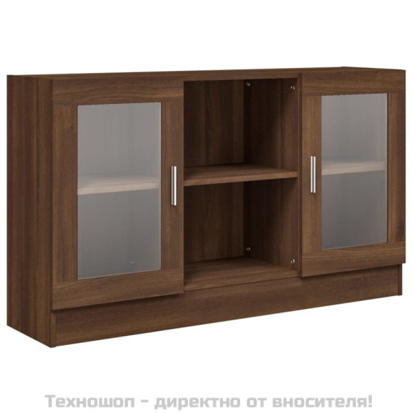 Шкаф витрина, кафяв дъб, 120x30,5x70 см, инженерно дърво
