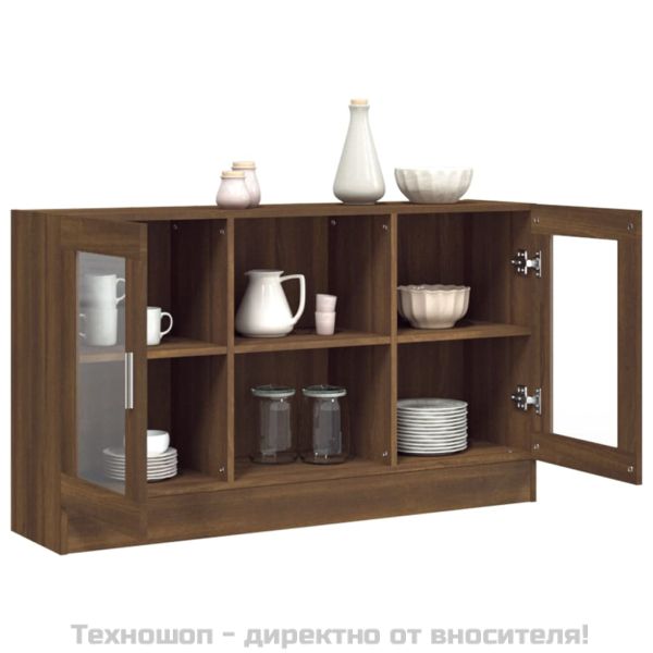 Шкаф витрина, кафяв дъб, 120x30,5x70 см, инженерно дърво