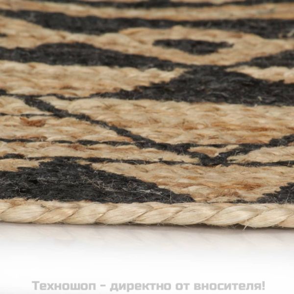 Ръчно тъкан килим от юта, черен принт, 120 см