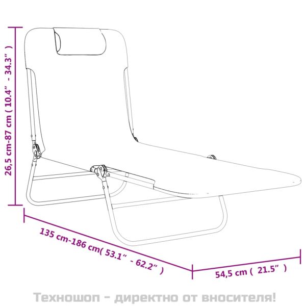 Сгъваеми шезлонги 2 бр сини текстилен и стомана