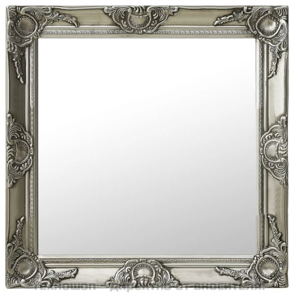 Стенно огледало, бароков стил, 60x60 см, сребристо