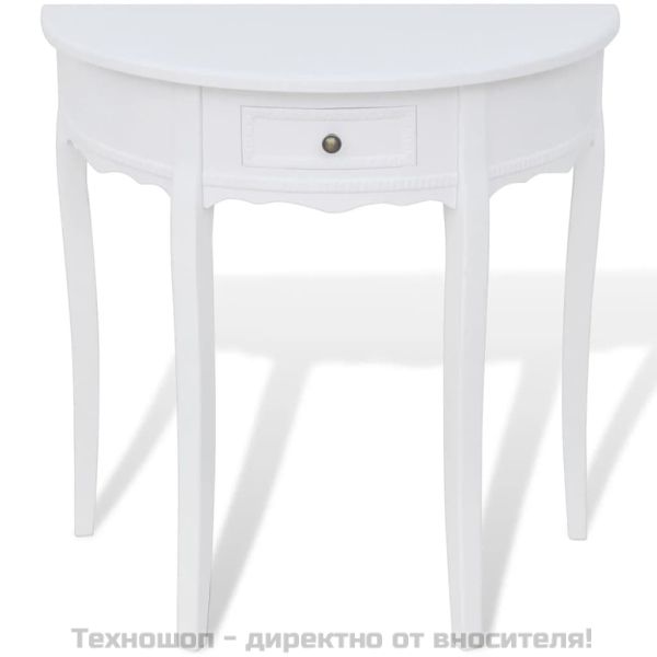 Конзолна маса с чекмедже, полукръгла, бяла