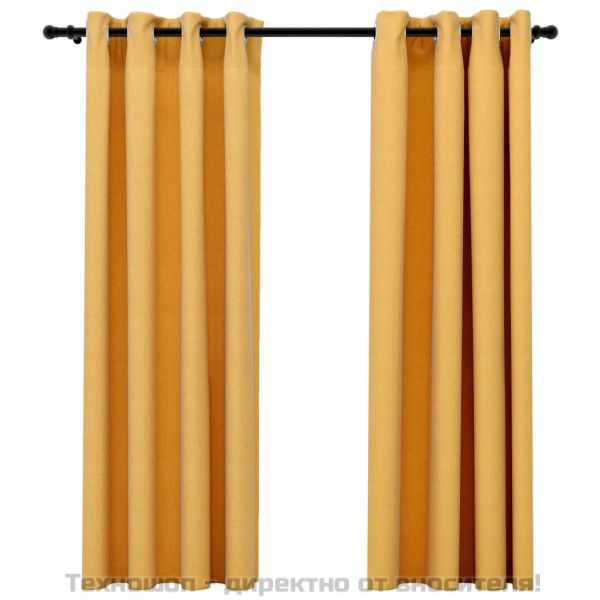 Затъмняващи завеси имитация лен с отвори 2 бр жълти 140x175 см