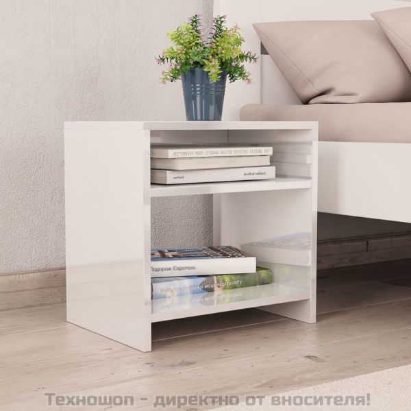 Нощни шкафчета, бял гланц, 2 бр, 40x30x40 см, инженерно дърво