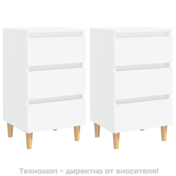 Нощни шкафчета с крака от дървен масив, 2 бр, бели, 40x35x69 см