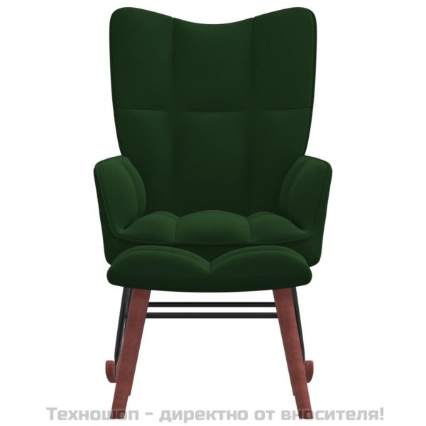 Люлеещ се стол с табуретка, тъмнозелен, кадифе