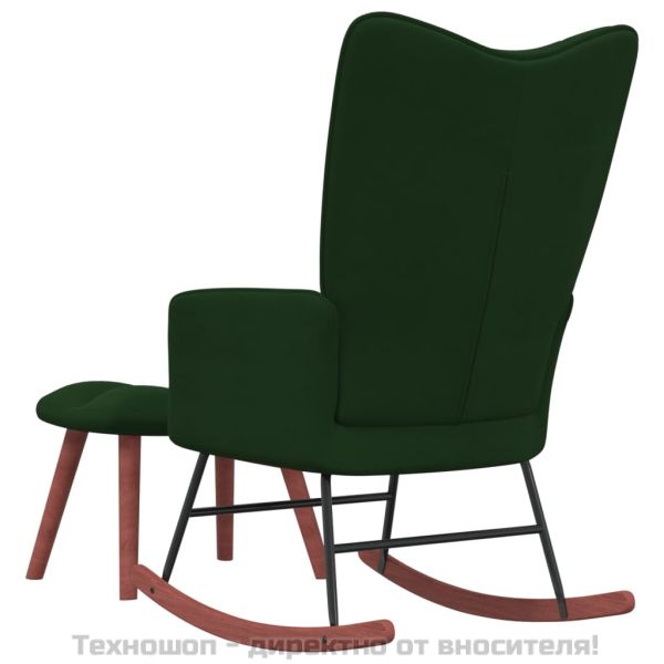 Люлеещ се стол с табуретка, тъмнозелен, кадифе