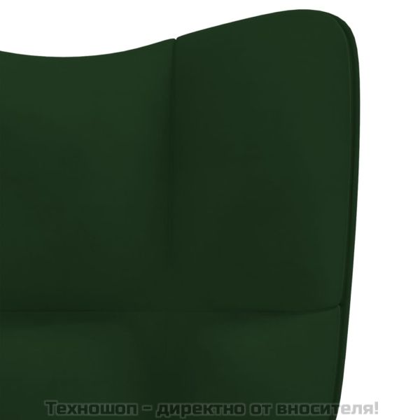 Люлеещ се стол с табуретка, тъмнозелен, кадифе