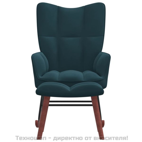 Люлеещ се стол с табуретка, син кадифе
