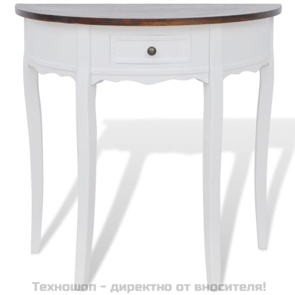 Конзолна маса с чекмедже и кафяв плот, полукръгла