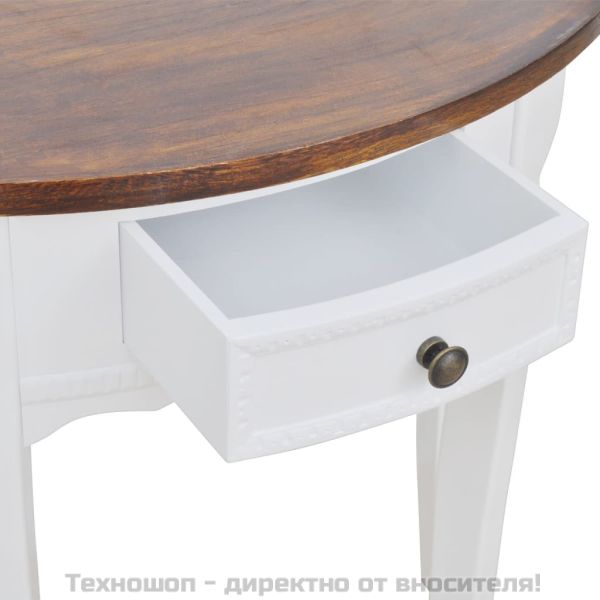 Конзолна маса с чекмедже и кафяв плот, полукръгла