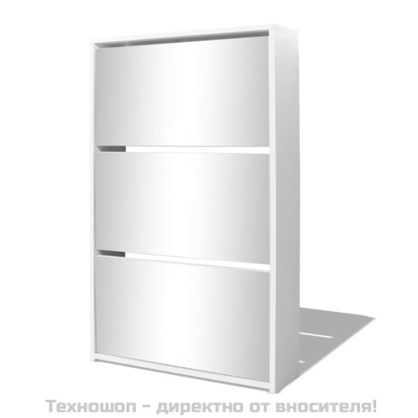 Шкаф за обувки с тройно огледало, бял, 63x17x102,5 cм