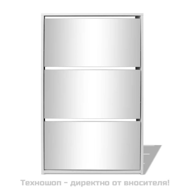 Шкаф за обувки с тройно огледало, бял, 63x17x102,5 cм