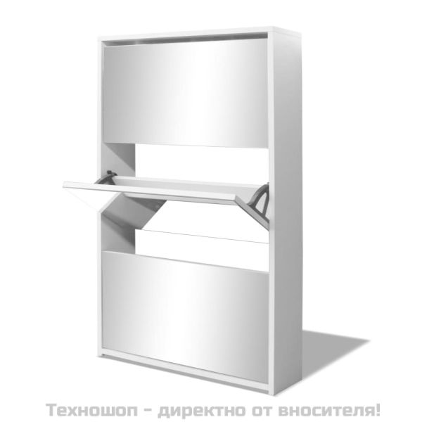 Шкаф за обувки с тройно огледало, бял, 63x17x102,5 cм