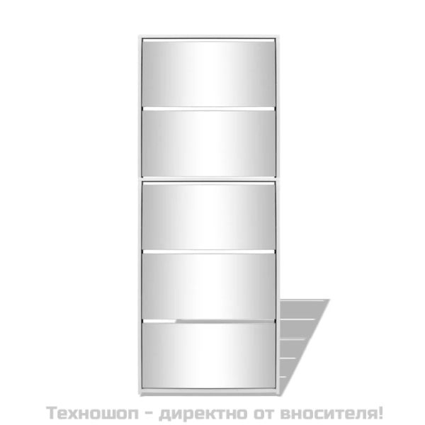 Шкаф за обувки на 5 нива с огледала, бял, 63x17x169,5 cм