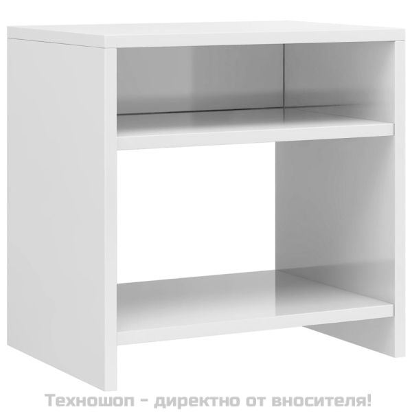 Нощно шкафче, бял гланц, 40x30x40 см, инженерно дърво