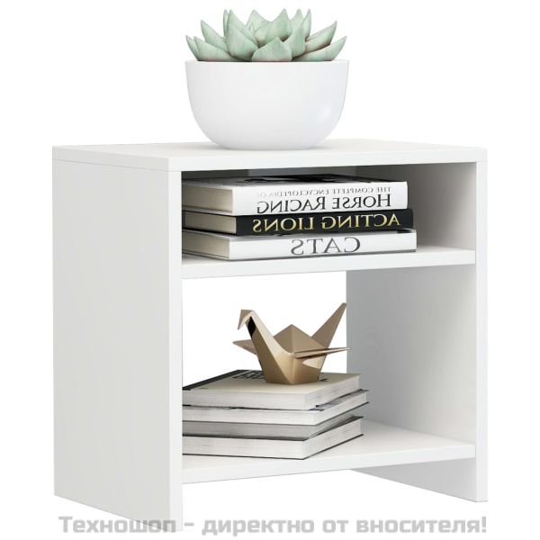 Нощно шкафче, бял гланц, 40x30x40 см, инженерно дърво