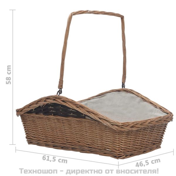 286989 Firewood Basket with Handle 61,5x46,5x58 cm Brown Willow