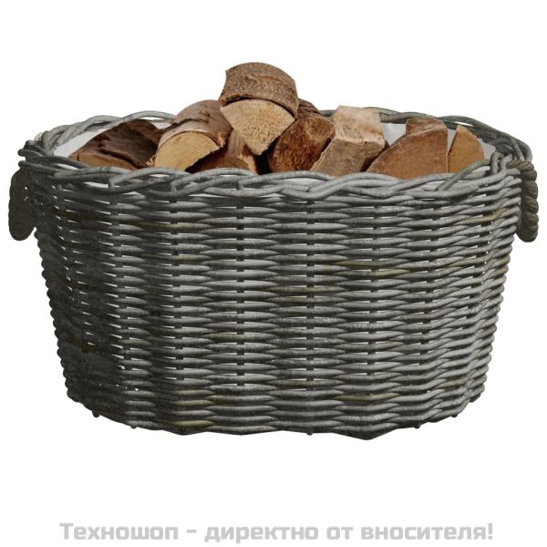 Кошница за дърва за огрев с дръжки 59x42x28 см сива върба