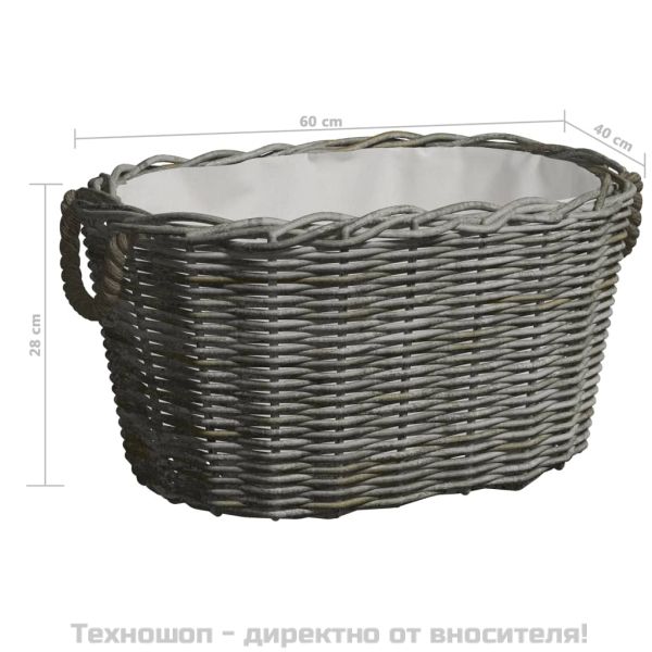 Кошница за дърва за огрев с дръжки 59x42x28 см сива върба