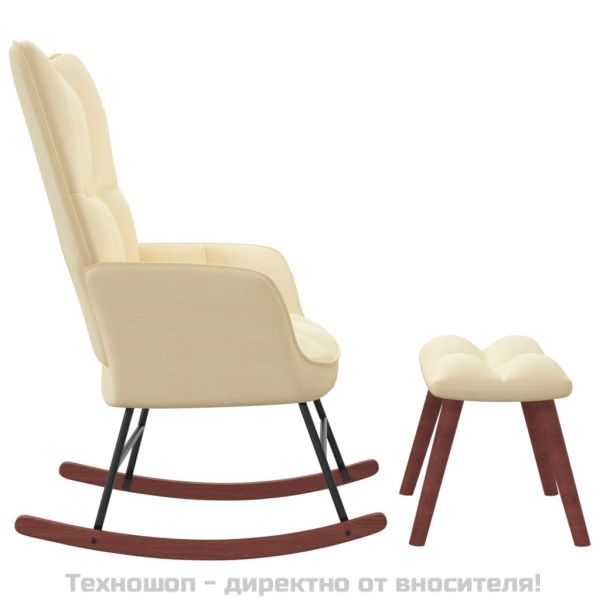 Люлеещ се стол с табуретка, кремавобял, кадифе