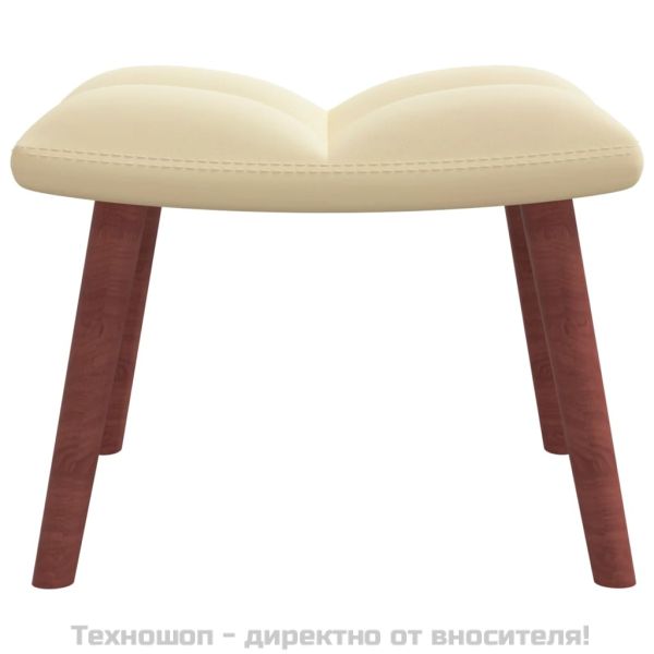 Люлеещ се стол с табуретка, кремавобял, кадифе