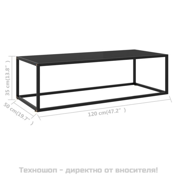 Кафе маса, черна, с черно стъкло, 120x50x35 см