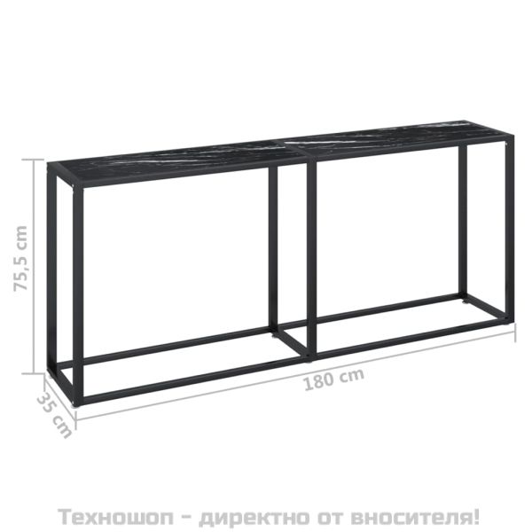 Конзолна маса, черен мрамор, 180x35x75,5 cм, закалено стъкло