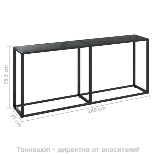Конзолна маса, черна, 180x35x75,5 cм, закалено стъкло