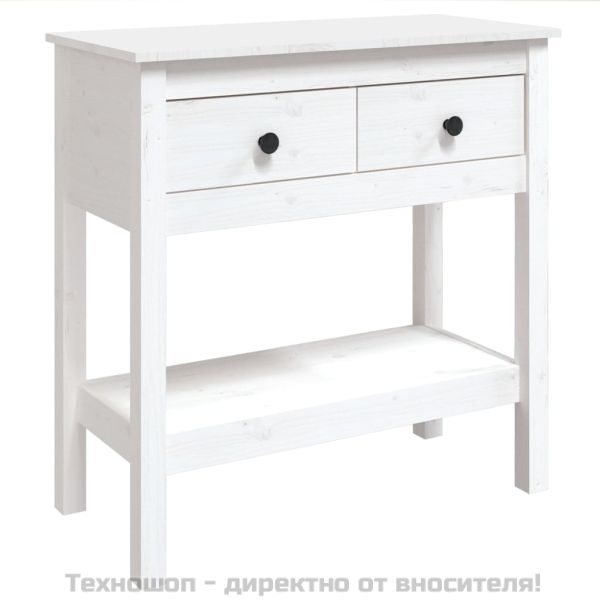Конзолна маса бяла 75x35x75 см борово дърво масив