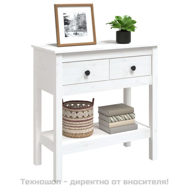 Конзолна маса бяла 75x35x75 см борово дърво масив