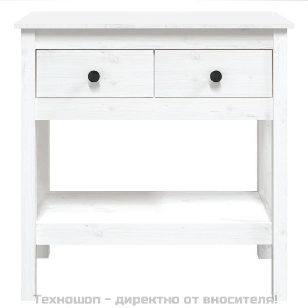 Конзолна маса бяла 75x35x75 см борово дърво масив