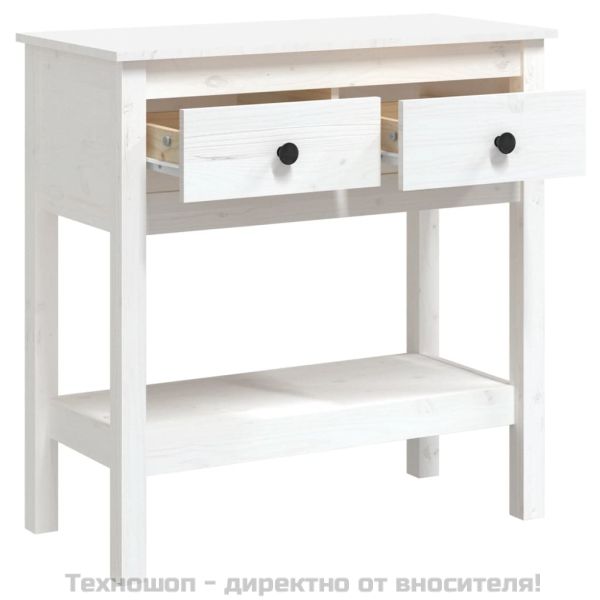 Конзолна маса бяла 75x35x75 см борово дърво масив