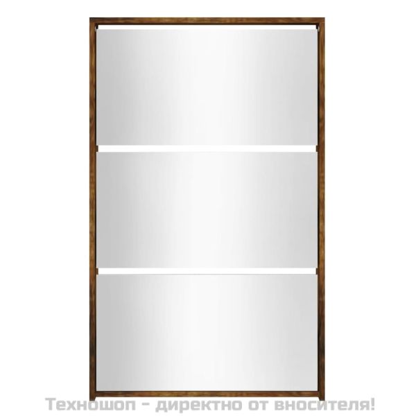 Шкаф за обувки с огледало, 3 нива, опушен дъб, 63x17x102,5 см