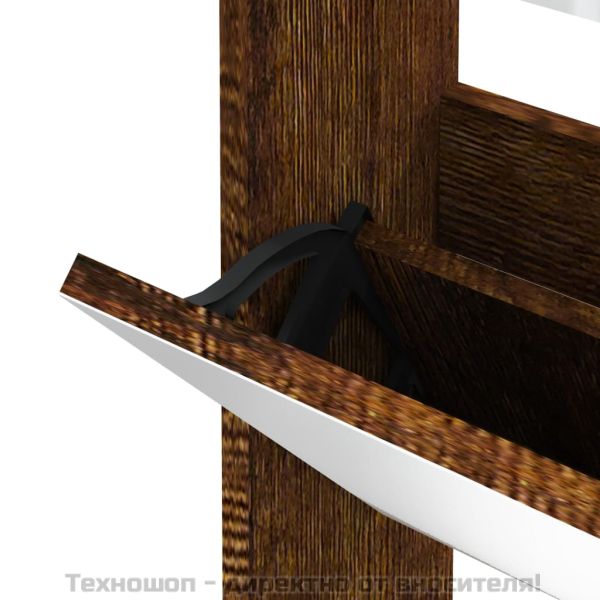 Шкаф за обувки с огледало, 3 нива, опушен дъб, 63x17x102,5 см